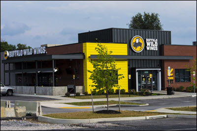A picture of the exterior of a new Buffalo Wild Wings restaurant.