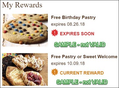 A picture of two Panera Rewards coupons. The first is the birthday coupon. The second is the coupon you get immediately after signing up.