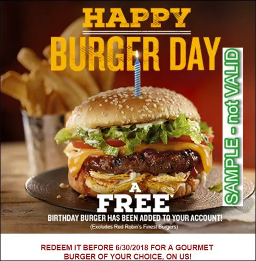 Red Robin Birthday Signup For Free Gourmet Burger